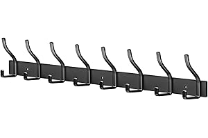 MEIJO Garderobenleiste Schwarz Garderobenhaken Edelstahl Kleiderhaken Wand Wandhaken mit 8 Haken, Hakenleiste Garderobe Wandgarderobe für Schlafzimmer Bad Küche Kleiderständer (Schwarz, 8 Haken)
