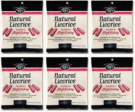(6 PACK) - RJ Licorice - Natural Soft Raspberry Licoric | 300g | 6 PACK BUNDLE