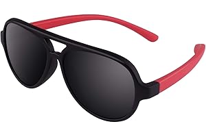 CGID Rubber Flexible Kids Toddler Pilot Polarized Gummy Sunglasses for Baby and Children Age 3-10,K93,Black Red