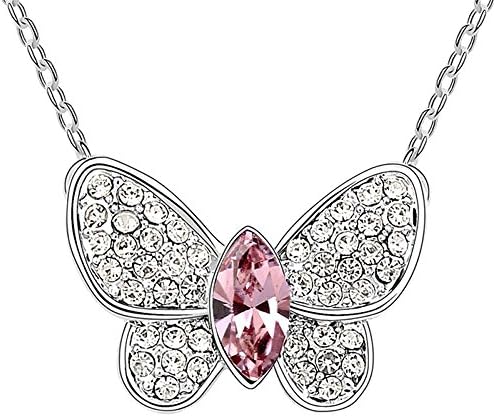 Celebrity Style End of Line Clearance Swarovski® Elements Crystals Necklace Blue, Rose Pink, Lilac, Green Peridot Butterfly Pendant (Lilac)