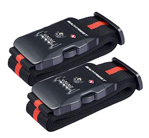 SANTREST Cinturon De Empaque con Correa De Equipaje De Viaje con Candado De Combinacion TSA(Red+Black 2 Pack)