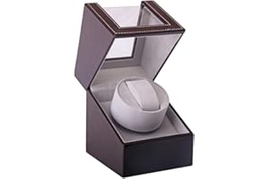 LINGFANSTORE Automatic Watch Winder Box, Luxury Single Watch Winder, Watch Case with Quiet Mabuchi Motor, Battery Operated or Power Supply PU Leather