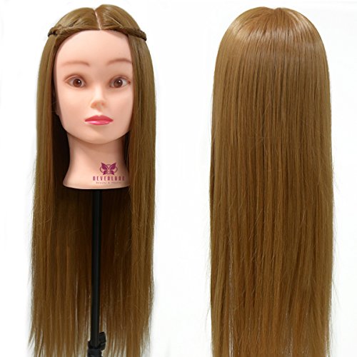 Neverland Beauty 26" Long Smooth 100% Synthetic Brown Hair Hairdressing Equipment Styling Head Doll Mannequin Training Head Tools Braiding Cutting Student Practice Model with Clamp UK Stock
