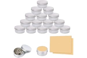 BODIIWULIU 20pc 15ml Cosmétique Pots en Aluminium avec Etiquette,Conteneurs en Etain de Voyage de Stockage Vides,Baume à Lèvres Mini,Conteneurs Rondes pour Bricolage Artisanal, Candle, Stockage de Voyage