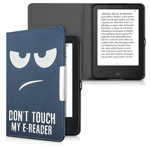 kwmobile Hülle für Tolino Shine 2 HD – Flipcover Case eReader Schutzhülle – Bookstyle Klapphülle Don’t touch my E-Reader Design Weiß Dunkelblau - 5