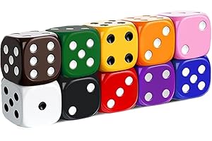 JONAMI 10X Dés Jeu Colorés 16mm – Dés de 6 Faces en Acrylique pour Jeux de Société, Accessoires, Tapis de Jeu