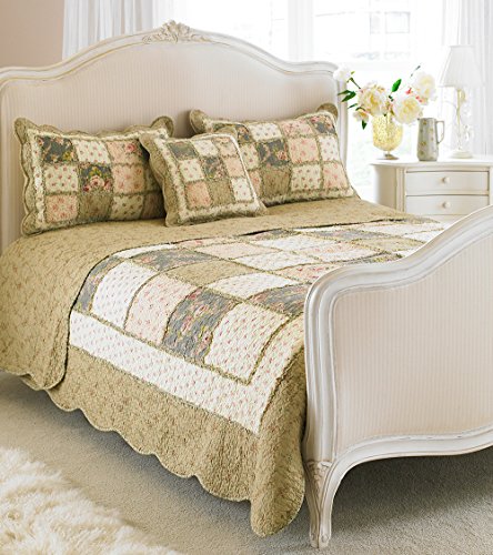Riva Paoletti Avignon Super King Bedspread - Duck Egg Multicolored (Green/Yellow) - Textured Patchwo Riva Paoletti Avignon Super King Bedspread - Duck Egg Multicolored (Green/Yellow) - Textured Patchwo