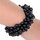 SODIAL(R) Women Pearls Beads Hair Band Rope Scrunchie Ponytail Holder (Black)
