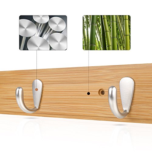 HOMFA Hakenleiste Wandgarderobe Kleiderhaken Wandhaken Mantelhaken Bambus Handtuchhalter Mehrzweckhaken Garderobenhaken mit 7 Haken im Flur, Diele, Wohnzimmer, 87x6x5cm - 3