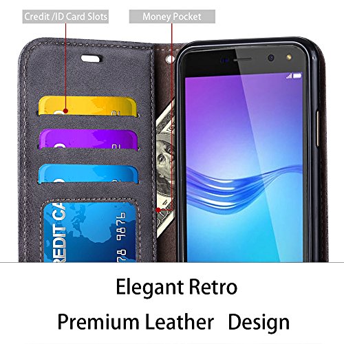 Funda Huawei Y6 2017 Funda Huawei Y5 2017  Ferlinso Carcasa Cuero Retro Elegante con ID Tarjeta de Cr  dito Tragamonedas Soporte de Flip Cover Estuche de cierre magn  tico para Huawei Y5 2017   Y6 2017  Gris 