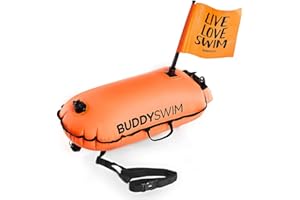 BUDDYSWIM Boya Natacion Aguas Abiertas 28 L con Bolsa Estanca Interior 100% Impermeable y Bandera Extraíble Visibilidad Extra. Boya de Natacion de Seguridad Resistente, Ligera y Fácil de Plegar.