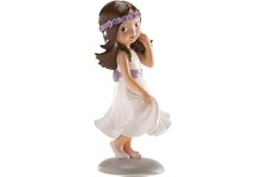 dekora Figuras Decorativas - Figura Primera Comunión Niña con flores violetas, de resina, Ideal para Decoración Primera Comunión Niña y Figura Comunión Tarta, Adorno Original y Detallado 15cm