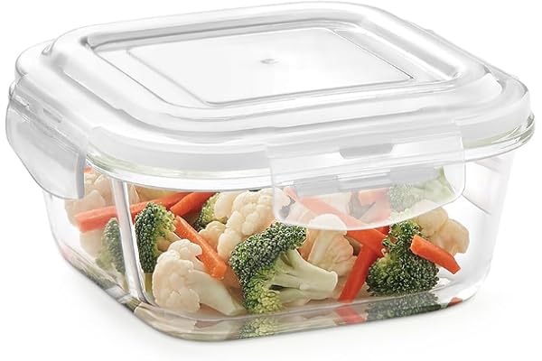 Borosil 520ml Klip n Store Square Glass Food Storage Container with Air Tight Lid Borosilicate Glass Container for Lunchbox Microwave & Dishwasher Safe Transparent