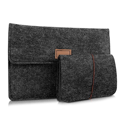kwmobile Tablettasche Filz Sleeve für 7″ Tablet – Tablet Schutzhülle Tasche Case Hülle in Dunkelgrau mit Innentaschen Innenmaße: ca. 20,9 x 14,0 cm - 5