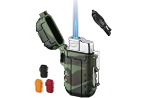 BTXYM Torch Lighters, Refillable Mini Butane Lighter with Safety Lock, Waterproof and Windproof Gas Lighter Adjustable Jet Flame Lighter with Gift Box, Camouflage(without Butane)