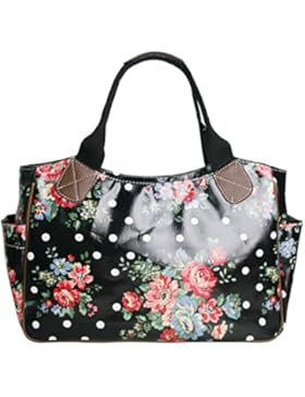 Miss Lulu Damen Wachstuch Handtasche Schultertasche Einkaufstasche Tasche Shopper Gepunktet Eule Blumen Schmetterling