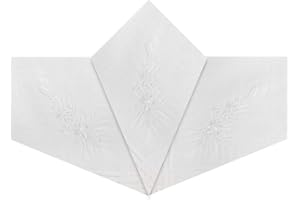 WARWICK & VANCE Pack Of 3 Womens/Ladies White Handkerchiefs With White Floral Embroidery & Satin Stripe Borders, 100% Cotton, 29 x 29cm