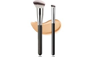LEFEIRR 2pcs Pinceau Fond de Teint et Pinceau Anticernes, Pinceau Fond de Teint Fluide Professionnel pour Mélange Liquide, Crème, Poudre, Fard à Joues ou Anticerne, Parfait Pour Maquillage du Visage