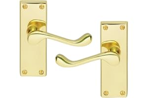 Golden Grace Victorian Scroll Door Handles Lever Latch in Polished Brass Finish - 120 x 40mm
