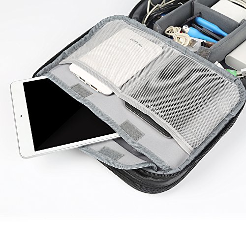 BUBM Mehrfachfunktion Kabelorganiser Tasche Reisetasche mit Doppelschichten für Elektronische Zubehöre wie Netzteil, Maus und USB Stricks (Groß, Schwarz-PU) - 7