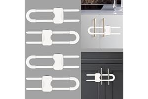 Sliding Cabinet Locks,KEUGT 4pcs U-Shaped Child Safety Cupboard Locks,Door Locks for Children,Baby Drawer Door Safety Locks,Reusable Cupboard Locks for Children,No Drilling for Kitchen Furniture,White