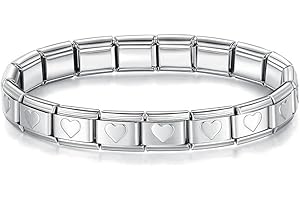 MON & SONS M&S Starter Bracelet Bangle Gold Rose Silver Stainless Steel 9mm Italian Link Charm Compatible With Nomination Bracelet