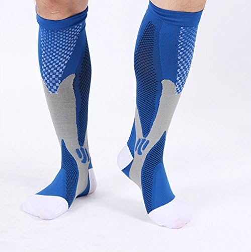 Veligoo Men/Women Compression Socks Long Breathable Protection Ankle Socks For Outdoor Spots Traveling Running Football Basketball Golf Socks (blue, L/XL)