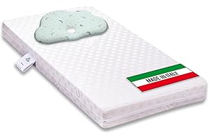 MATERASSIMEMORY.EU Materasso per culla lettino BIMBO antisoffoco misura 70x140 cm medio rigido alto 9 cm con rivestimento sfoderabile e lavabile in lavatrice con guanciale Moon per prevenzione testa piatta