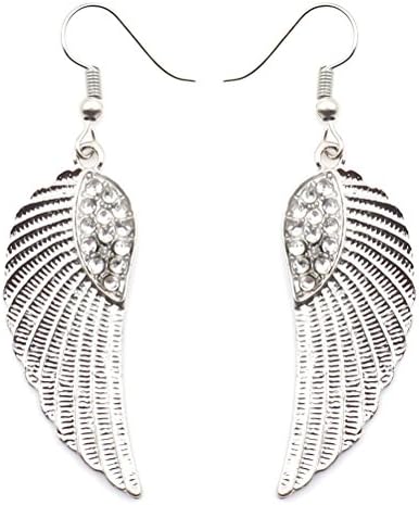 SQingYu Luxury Silver Crystal Rhinestone Angle Wing Dangle Earring for Girls and Women