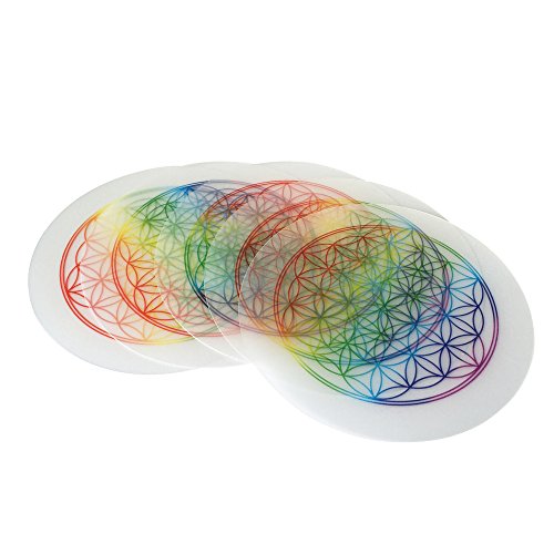 5 x Untersetzer Blume des Lebens, Regenbogenfarbe, Untersetzer für Trinkgläser, Flaschen, Blumentöpfe - 3