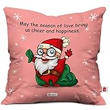Indigifts Cheerful Santa Print Pink Cushion Cover 12x12 with Filler (Xmas Gift for Her, Him, Boy, Girl, Dad, Mom, Friends, Family) - Christmas Decorations