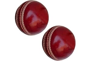 SOO Cricket Ball (Pack Of 2) 156g - 5.5oz, Leather Hnad stitched for Coaching Practice Indoor & Outdoor Soft Training 4-Piece Construction | Ideal for T20, Net Practice,