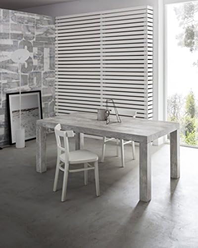 Extending Table - Model:Bacchus - Cement-Effect Finish - 160 x 90 cm, Height 75 cm, Extendable with 2 x 40 cm Leaves to 200 cm or 240 cm - High-Quality Melamine Chipboard -100% Italian product.