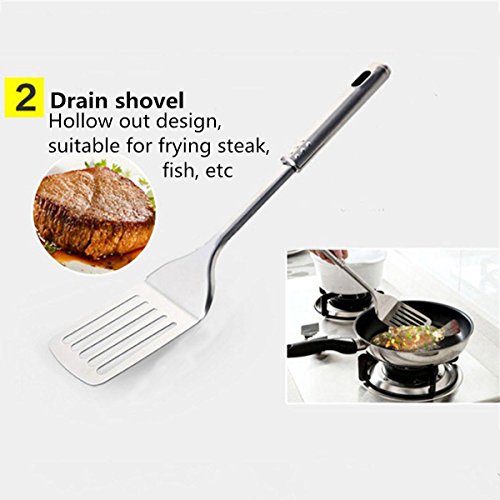 zooarts 5 Stück Edelstahl Küchenutensilien-Set Küche Kochen Tools Löffel Spatel Schöpflöffel - 7