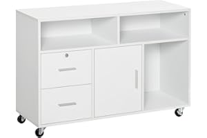HOMCOM Mueble Auxiliar de Oficina Mueble Archivador con Ruedas Estantes y Cajones Armario Multiusos con Gran Almacenaje 100x35x65 cm Blanco
