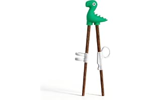 Ätpinnar för barn träningsset av naturträ 18cm, kinesiska och japanska ätpinnar med 3-finger stöd 1-8 år(Dinosaurie)