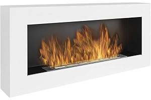 GLOBMETAL Biocamino BOX 90 x 40 cm. Caminetto a bioetanolo 900 x 400 mm da parete, bianco. Bio camino a forma di cassetta da appendere alla parete. Camino a etanolo senza vetro.