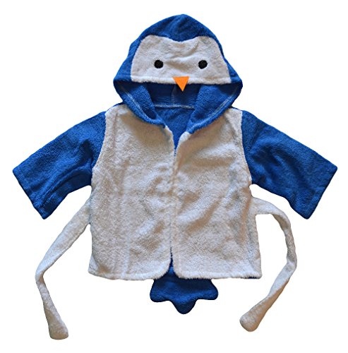 Preisvergleich Produktbild BOMIO / Baby Bademantel Pinguin / Baby Kapuzen-Bademantel aus 100% hautfreundlichem Frottee / waschmaschinenfest und trocknergeeignet / bis 80cm Körpergröße 1-3 Jahre / Blau