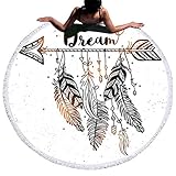 Serviette Ronde de Plage Microfibre Motif Capteur de Rêves Bohémien Tapis Rond Grande Taille Salon Ethnique Tapisserie Attrape Reve Chambre Deco Cache-maillots et Sarong Pareo a Frange Bikini Cover Up