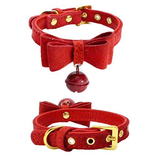 Preisvergleich Produktbild Hmeng Hundehalsband, Hunde Katze Welpen Wasserdichte Niedlich Bowknot Nieten Halsband Halsbänder Verstellbar Leder Schnalle mit Bell Halskette für Haustier Hunden Katzen (S, Rot)