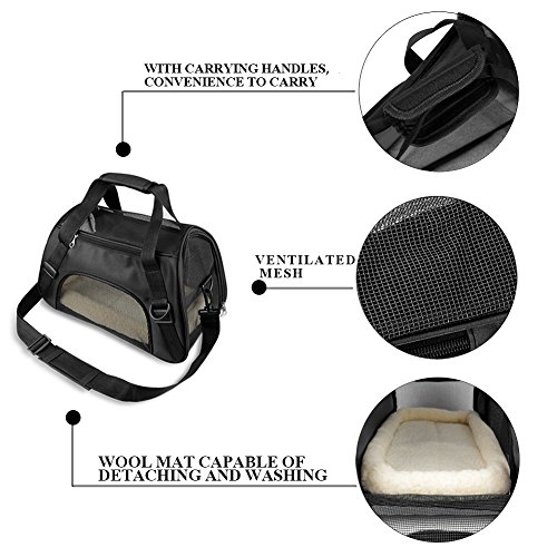 EVELTEK-Sacs-de-Transport-Souple-Pour-Petits-Chats-ou-Chiens-Lapin-et-Autres-Animaux-de-Compagnie-Pour-Voyage-avec-Matelas-en-Peluche-Amovible-Noir