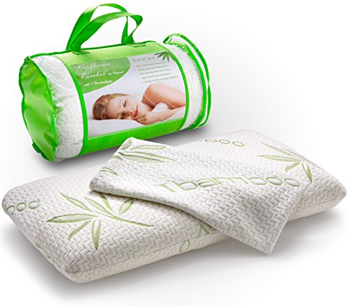 Premium Nackenstützkissen + 2 GRATIS Bambusfaser Kissenbezüge, Nackenkissen aus 100% naturelastischen Latex , Kopfkissen 40x80cm – mit diesem Kopfkissen Nackenschmerzen besiegen.