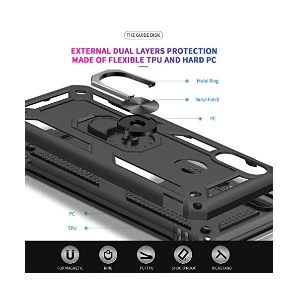LeYi Funda XiaoMi Redmi Note 7 Armor Carcasa con 360 Anillo iman Soporte, Negro - Imagen 5