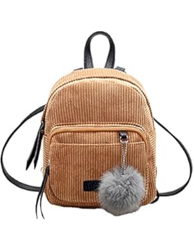 Ularma Damen Cord Mini Täglicher Rucksack Weiche Schultertasche mit Süß Plüsch Schlüsselanhänger