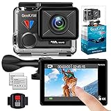 2-Zoll-Touchscreen + kabellose Fernbedienung: Der eingebaute 2-Zoll-IPS-Touchscreen mit hoher Reaktionsgeschwindigkeit macht die Steuerung dieser kleinen, aber leistungsstarken Action-Kamera extrem einfach. Einstellungen, Vorschau und Aufnahme sind einfacher als zuvor. Mit der 2,4 GHz-Funkfernbedienung können Sie die Kamera beim Skifahren, Radfahren, Surfen usw. problemlos bedienen. Die Fernbedienung ist nicht wasserdicht.