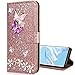 Produktbild Nadoli Leder Hülle für Galaxy S8 Plus,Luxus Bling Glitzer Diamant 3D Handyhülle im Brieftasche-Stil Schmetterling Blumen Flip Schutzhülle Etui für Samsung Galaxy S8 Plus,Rose Gold