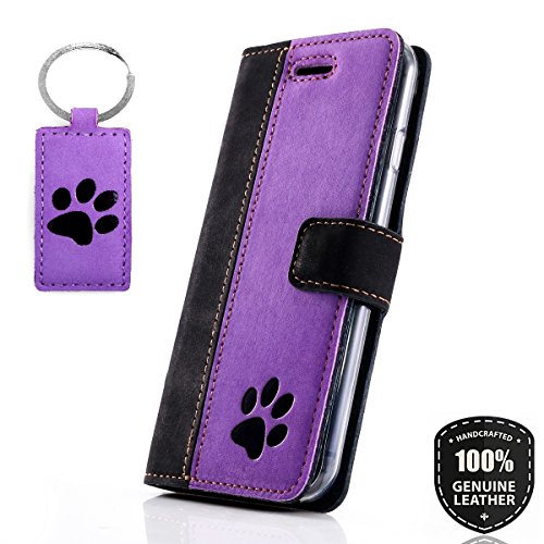Preisvergleich Produktbild SURAZO Schwarz Pfote - Premium Zweifarbige Ledertasche Schutzhülle Wallet Case aus Echtes Nubukleder mit Kreditkarten Fachern - Farbe Schwarz / Violett Sony Xperia L1 (5,50 Zoll)
