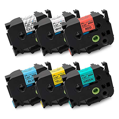 6x Compatibile Brother P Touch TZ TZe Nastri Etichette Laminato 24mm x 8m per PT-D600 PT-P700