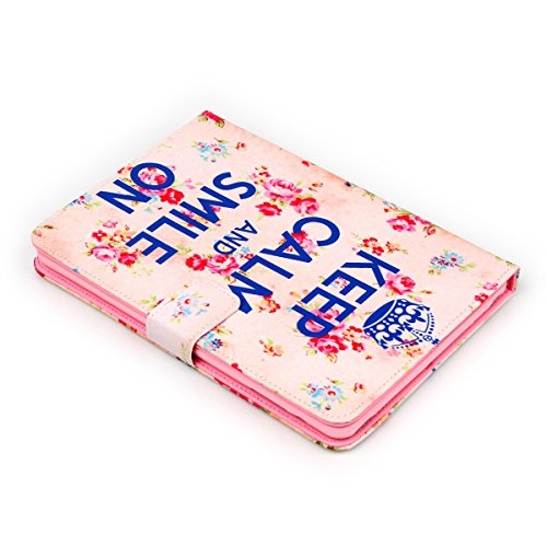 iPad mini 2 Lederhülle – Felfy Slim Full Body Keep Calm and Smile Flower Muster PU Case Cover Etui Schutz Hülle Tasche für Apple ipad mini 3 mini 2 mini 1 + 1x Pink Blume Anti Stöpsel + 1x Rosa Stylus - 5