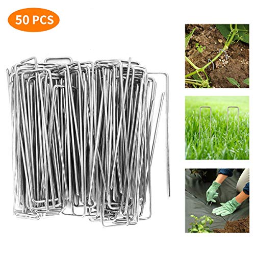 BYBOT Lot de 50 piquets de Jardin galvanisés 15,2 cm pour barrière de Mauvaises Herbes, revêtement de Sol, Semelle, clôture, Tube, Tube, goutteurs de Gazon
